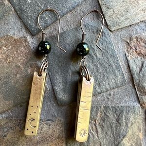 Sun and moon Hand stamped and made earrings NEW